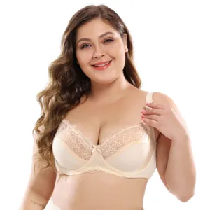 Reggiseno pizzo coppe intere con ferretto taglie forti per donne beige comodo sostegno quotidiano