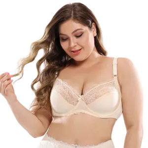 Reggiseno taglie forti in pizzo coppe intere sottile con ferro comfort beige!