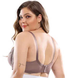Reggiseno in pizzo taglie forti con ferretto donna chiusura posteriore grigio marrone