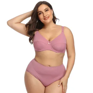 Women Plus Size Lingerie Set Ultra-thin Smooth Bra And Panty Set Sexy Breathable Full Cup Minimizer Lingerie For Women