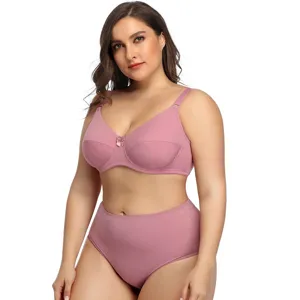 Plus size smooth bra and panties set, sexy ultra-thin breathable lingerie for women.