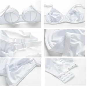 Sujetador mujer talla grande liso cómodo ajustable ropa interior cotidiana blanco.