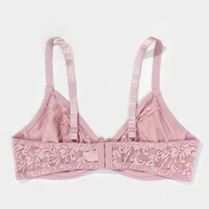 Women plus size thin lace bra full cup sexy breathable anti-sagging underwear pink detail