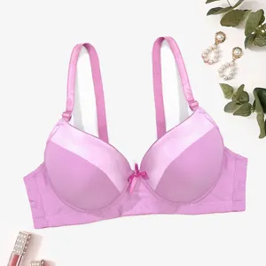 Comfortable plus size pink smooth push up bra with thin cups and adjustable straps for women.