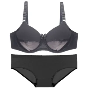 Plus size black smooth bra and panties set sexy lightweight comfortable lingerie daily wear