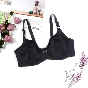 Plus size full cup bra, black smooth shaping undergarment for women, detail view showcase.