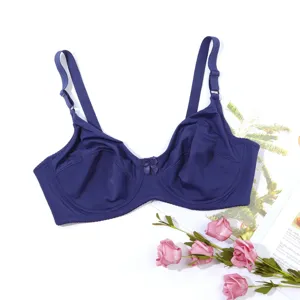 Plus size full cup smooth bra with underwire and side support for women, dark blue.