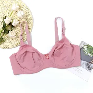 Plus size thin smooth full cup bra for women, supportive underwire design, pink color.