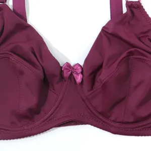 Plus size full coverage bra with side support, thin molded cups, purple color detail view.