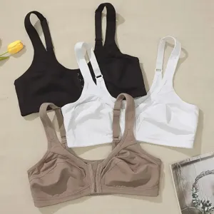 Damen Übergröße Drahtlos BH Vorderverschluss Nahtlos Push Up Vollschale Nylon Elasthan Lingerie Bequemer Bralette Für Damen