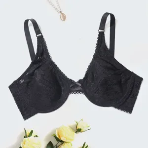 Plus size black lace bra, ultra-thin sexy lingerie, comfortable daily wear and support.