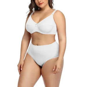 Plus size bra and high waist briefs set thin sexy smooth underwear breathable comfort
