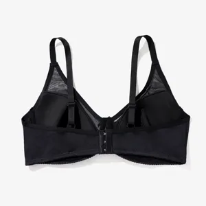 Plus size black bra strap and mesh back detail view, comfortable daily wear underwear close up