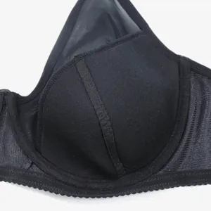 Women plus size black underwire bra detail shot semi sheer mesh comfortable lingerie