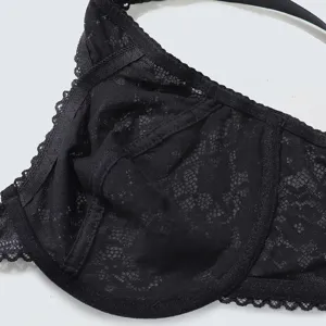 Plus size lace sheer sexy bra for women breathable lightweight underwire lingerie cup detail
