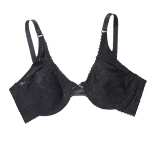 Black lace plus size thin bra, elegant floral design, comfortable and sexy lingerie for women.