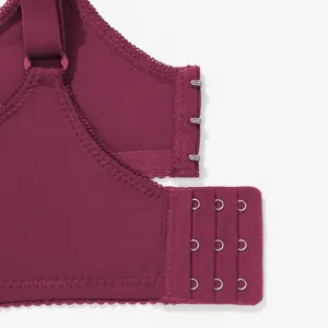 Detail view of plus-size bra back closure with adjustable straps and multi-row hooks.