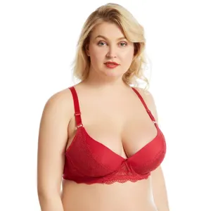 Roter großer Spitzen-BH mit Bügel und dünnen vorgeformten Cups für Damen Komfort Detailansicht