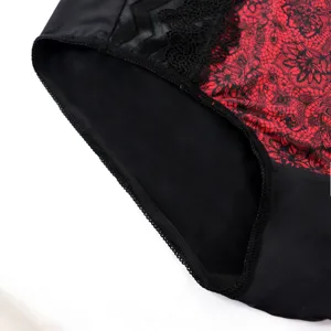 Women plus size breathable lace panties mid waist sexy underwear comfortable red black brief