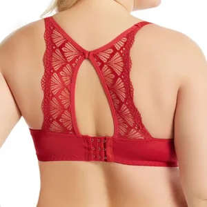 Roter Spitzen-Racerback-Büstenhalter Rückendetail, bequeme große Größen Unterwäsche.