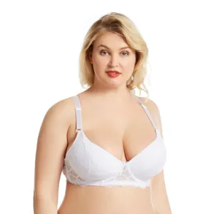 Weißer Spitzen-Push-up-BH für Damen in Übergröße, bequemer Bügel-BH mit starkem Halt.