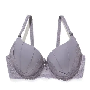 Dames sexy comfortabele gewatteerde push-up bh in grijs kant met verstelbare bandjes