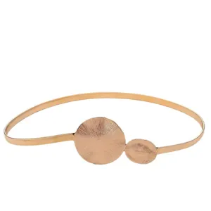 Gold elastic waist belt for women with double round metal buckle decorative dress accessory