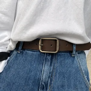 Minimalist PU Leather Belt For Men Women Casual Jeans Decorative Waist Belt Matte Silver Pin Buckle Fashion Accessory