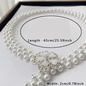 Pearl waist chain for women dress decorative accessory elegant floral buckle belt