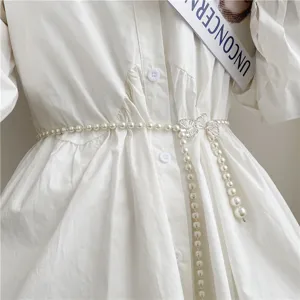 Pearl waist belt for women vintage sweet dress accessory delicate butterfly waist chain chic.