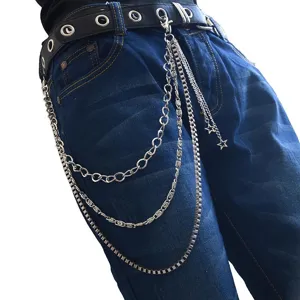 Hip hop multi layer metal pants chain waist chain with star charms for men fashion streetwear accessory