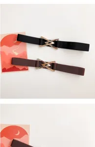 Stylish elastic waist belt with metal triangle buckle for women coats and jackets, black brown.