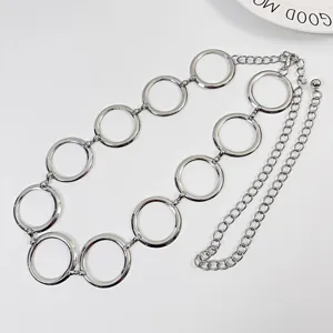 Silver metal O-ring chain belt for women, stylish waist accessory for dresses and coats