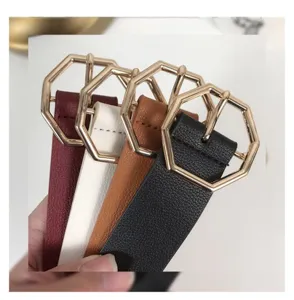 Cintura donna moda fibbia geometrica pelle PU multicolore casual jeans accessorio vita