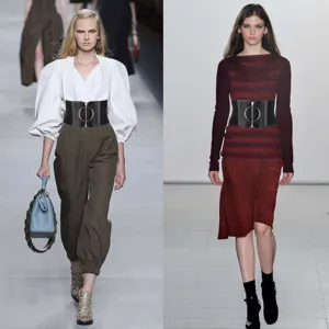 Wide elastic waist belt for women, fashion zipper metal ring cinch belt for dress and shirt.