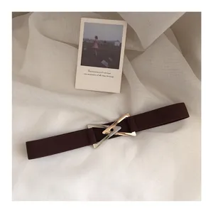 Women elastic waist belt with metal triangle buckle stylish dress waist band accessories