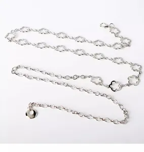 Silver metal flower waist chain women fashion dress chain decorative belt plus size accessory