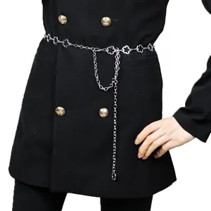 Metal flower waist chain for women fashion belt delicate clover chain body jewelry dress accessory