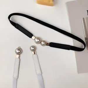 Women Elastic Waist Belt Pearl Buckle Stretch Dress Belt Casual Versatile Waistband For Dress Fashion Female Accessories