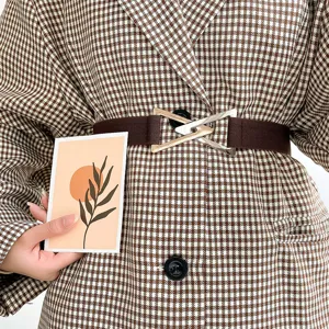 Women stylish elastic waist belt with metal triangle buckle for coat dress outerwear