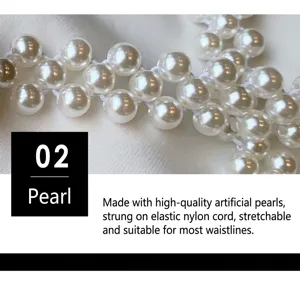 Elegant pearl waist chain for women, stretchy elastic beaded belt for dress decoration.