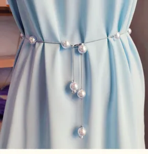 Parelketting dunne riem vrouwen jurk taille accessoire elegante zilveren metaal parel