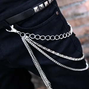 Hip-hop multi-layer metal pants chain and waist chain with punk studded belt for men