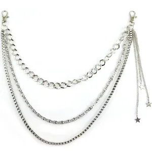 Men Hip Hop Metal Pants Chain Silver Star Multi Layer Waist Chain Street Dance Jewelry