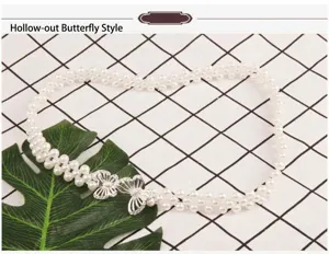 Pearl waist chain detail, double row pearls with silver hollow butterfly buckle.