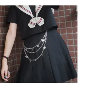 Detail view of a stylish silver butterfly waist chain, perfect for punk and JK uniform looks.
