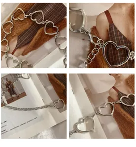 Zilverkleurige ketting riem voor dames, schattige holle hartjes tailleketting, stijlvol mode accessoire.