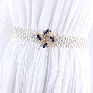 Ceinture de taille en perles élégante avec boucle fleurie en strass pour robes mode