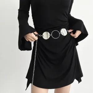 Fashion women metal waist chain belt stylish circular design dress accessory silver