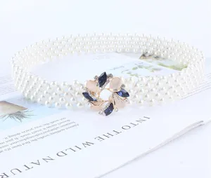 Ceinture de perles élégante pour femme chaîne de taille élastique strass fleur accessoire